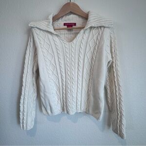 Gloria Vanderbilt Cream Cotton Cable Knit V‑Neck Sweater Size XL